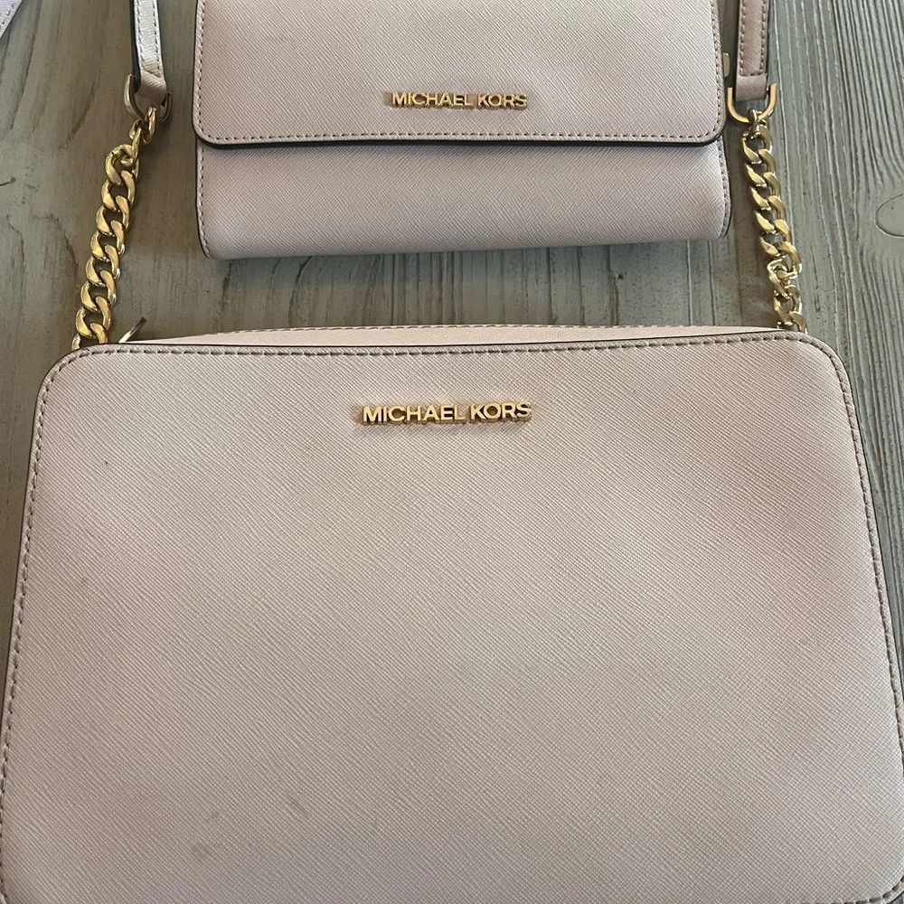 Michael Kors jet set east Saffiano leather Blush Crossbody Bag and Wallet Set